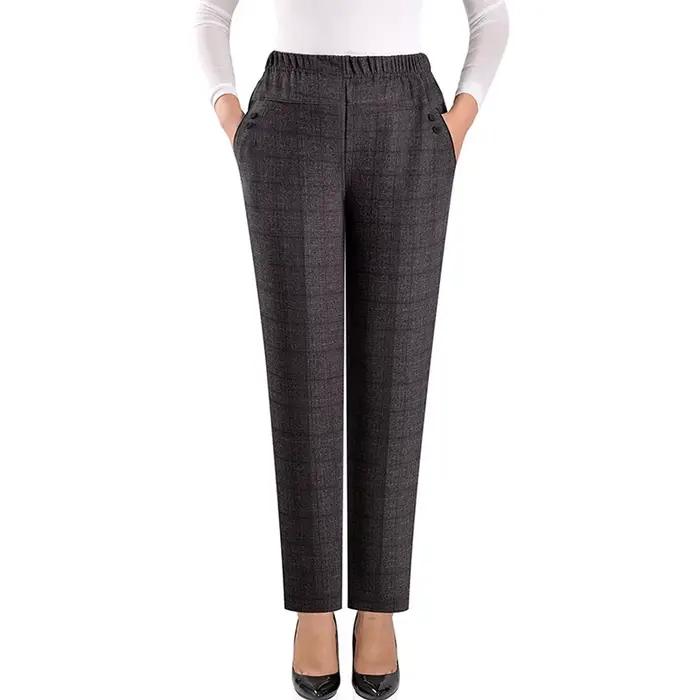 Pantalon surdimensionné élastique pour femme d'âge moyen, taille haute, ample, décontracté, chaud, e