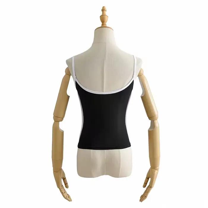 Haut court noir été sexy hauts femmes 2024 spaghetti sangle haut décontracté col en v camis tricot s