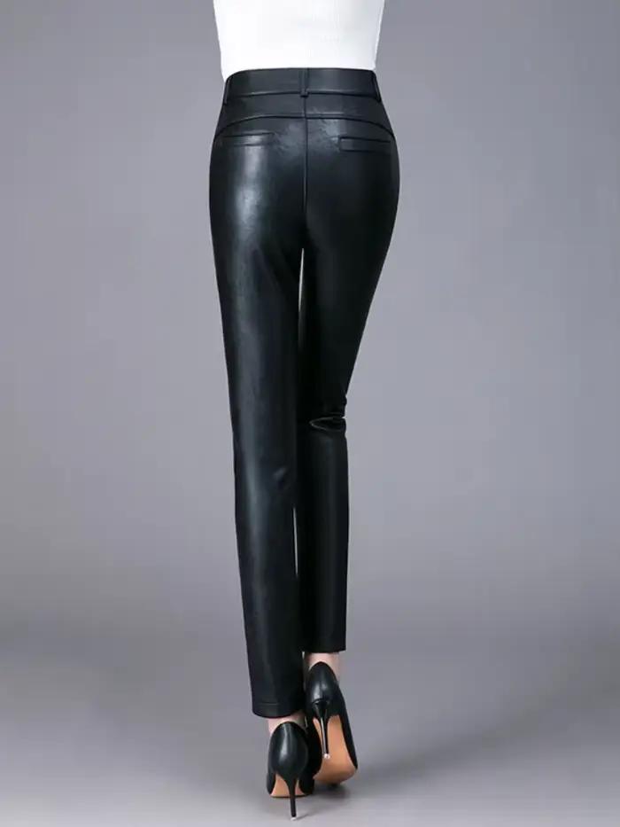 Femmes élastique taille haute véritable pantalon en cuir véritable femme mode sarouel dames poches M