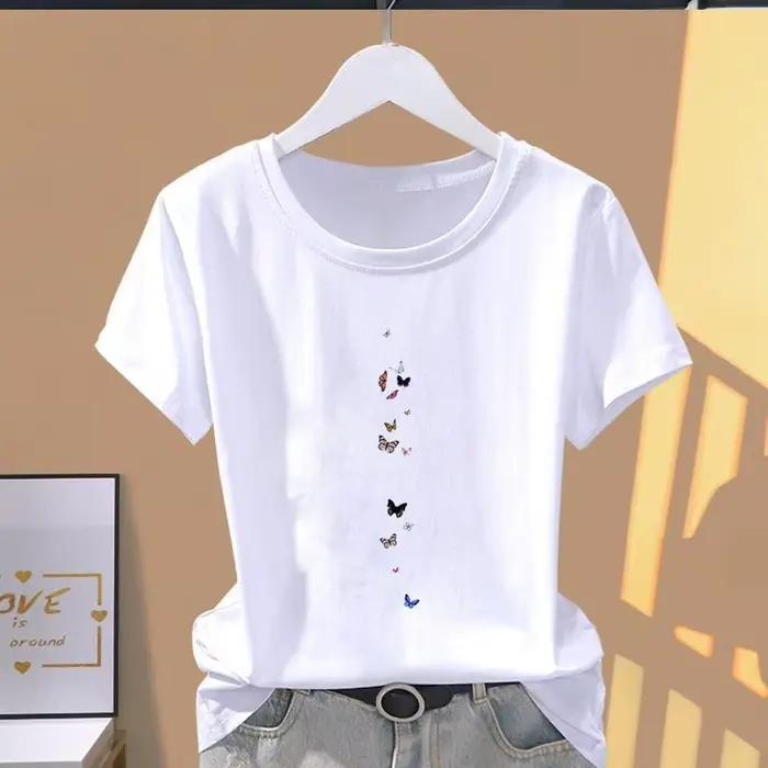 T-Shirt à Manches Courtes pour Femme, Vêtement Imprimé Papillon, Mode Pop, Décontracté