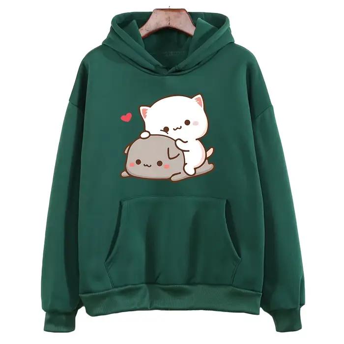 Mochi pêche et Goma mignon chat sweat à capuche pour filles mode Kawaii dessin animé pulls femmes/ho