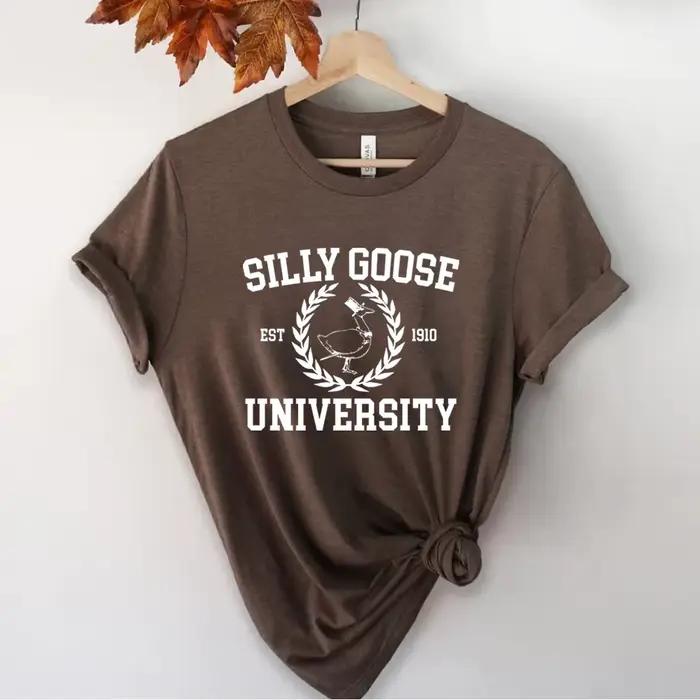 Silly Goose University T-shirt manches courtes unisexe, t-shirts drôles, chemise universitaire vinta