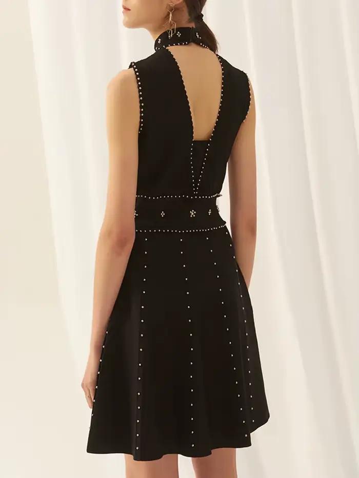 TWOTWurea-Robe évasée brodée en patchwork YLE pour femme, mini robe taille haute, col rond, mode fém