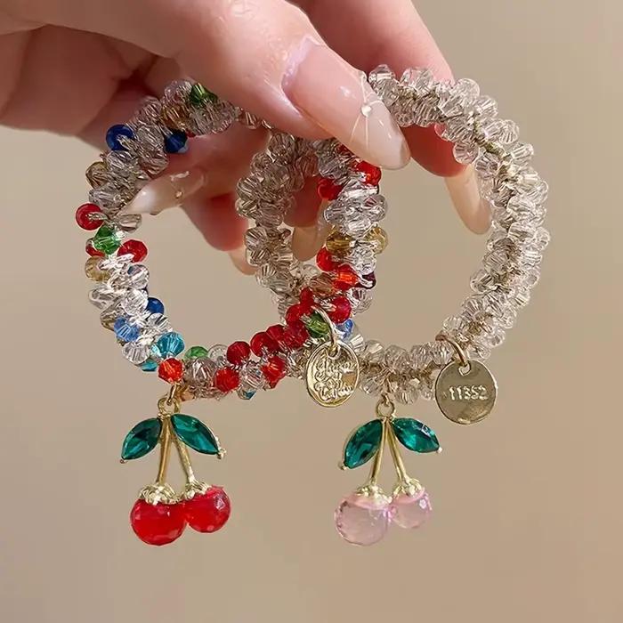 Corde à cheveux cerise en cristal coloré, 1/2 pièces, anneau de cheveux en strass doux, bandeau à ha