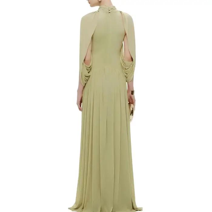Robe longue plissée en mousseline SXTHAENOO pour femme, élégante, à manches volantées, col roulé, pa