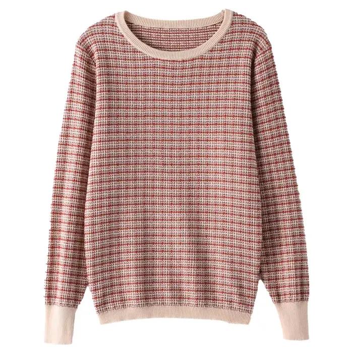 Pull doux à col rond pour femme, vêtement chaud, décontracté, à rayures contrastées, 100% coton, col