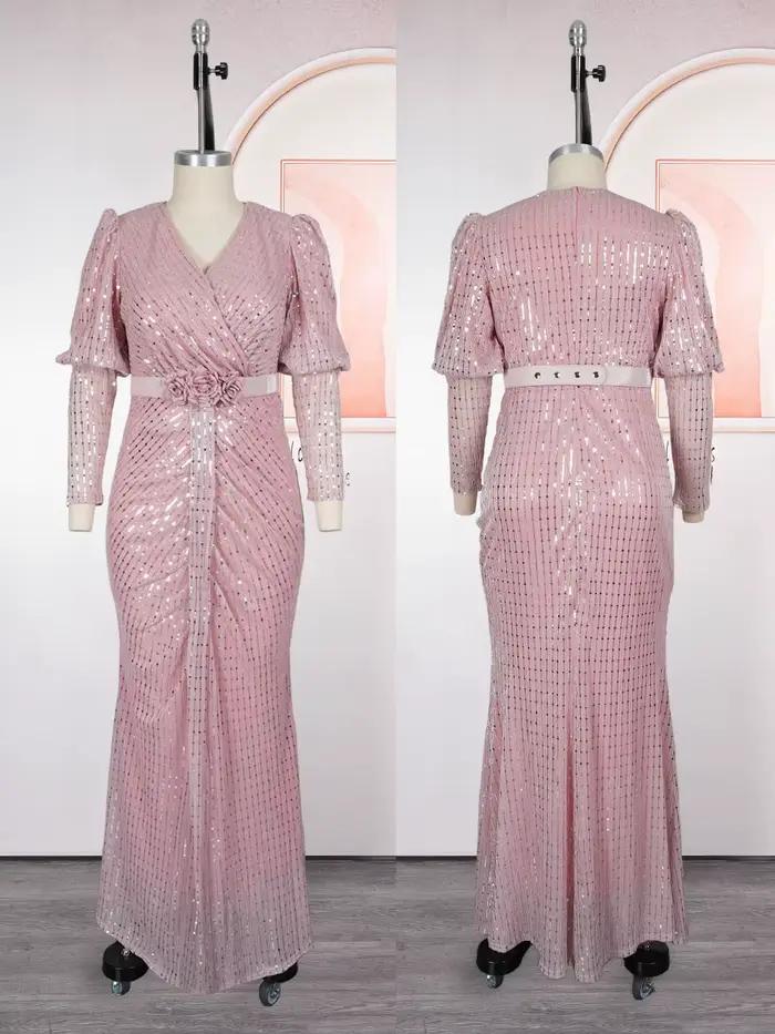 Robes longues élégantes à manches longues pour femmes, robes de soirée de luxe à sequins, robes de m