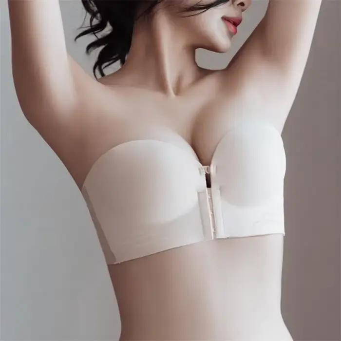 Soutien-gorge sans bretelles à boutons sur le devant pour femmes, antidérapant, petite poitrine, épa