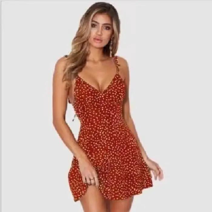 Robe camisole sexy à lacets pour femmes, mini robe d'été à pois, bretelles fines, robe d'été décontr