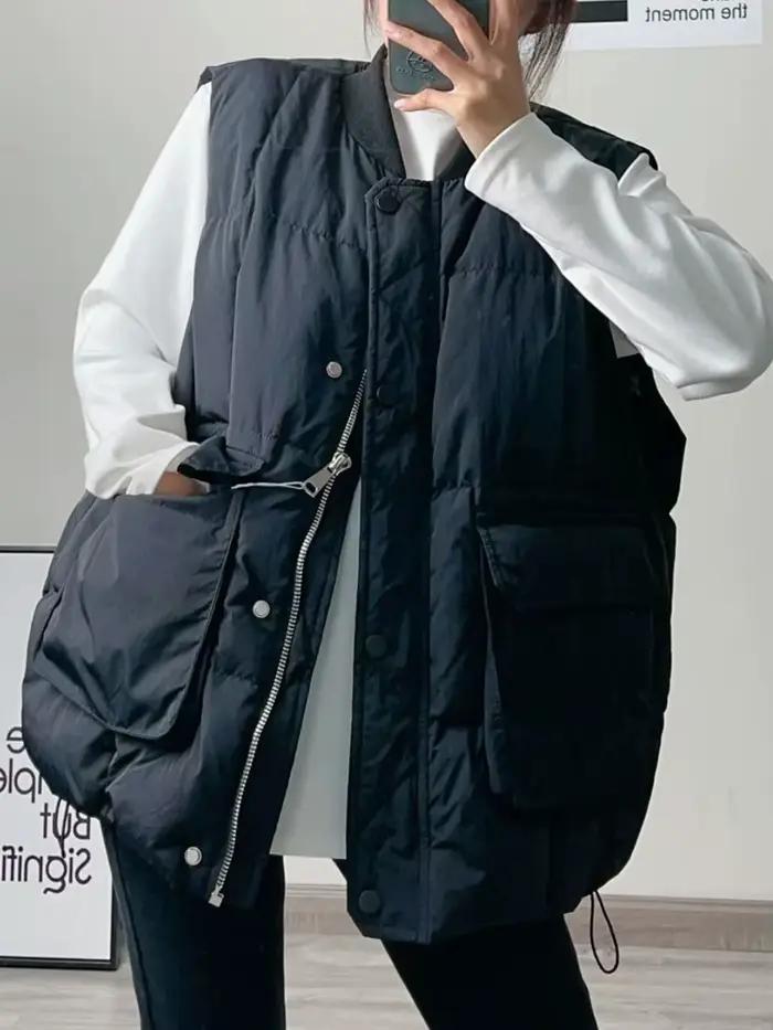 Respzed-Manteau matelassé en coton pour femme, gilet à fermeture éclair, simple boutonnage, mode cor