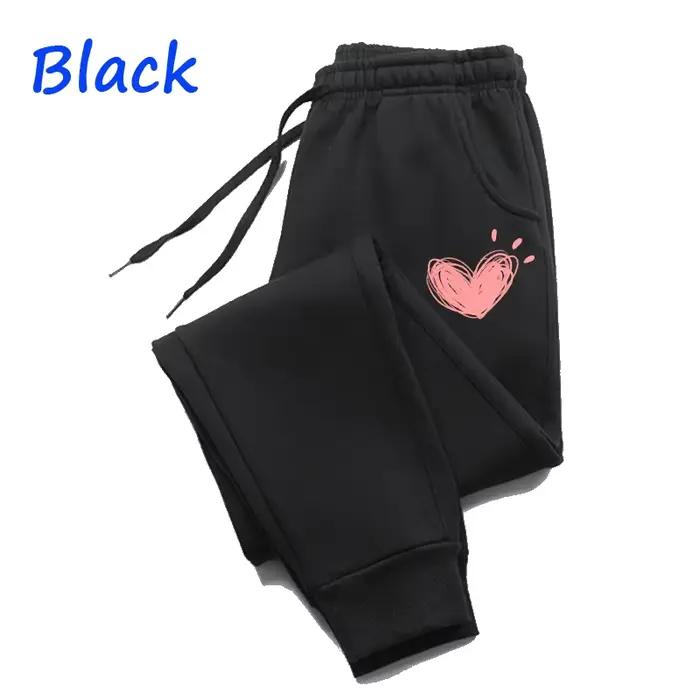 Femmes mignon coeur imprimé pantalons de survêtement automne hiver coton pantalons longs survêtement