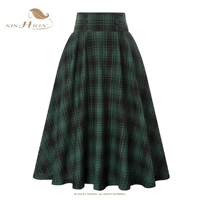 SISHION 2025 automne nouveau une ligne boutons pivotants longue Midi Vintage Jupe SS0037 rouge vert