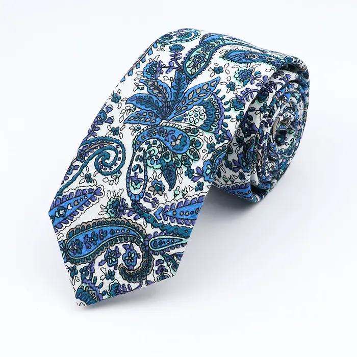 Nouvelle cravate florale élégante pour hommes femmes 100% coton belle fleur Paisley cravate étroite