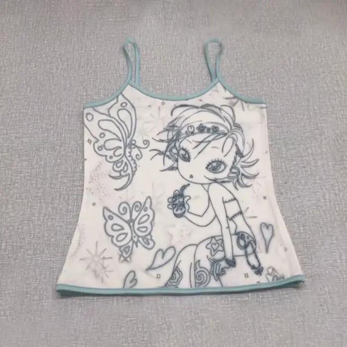 Karr233 Y2k Aesthetics Cami Top, Fairycore Anime Print Camisole, Kawaii Crop Top, Japanese Harajuku