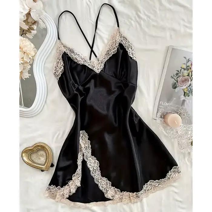 Chemise de nuit érotique pour femmes, vêtements de nuit sexy, dentelle, patchwork, lingerie, vêtemen