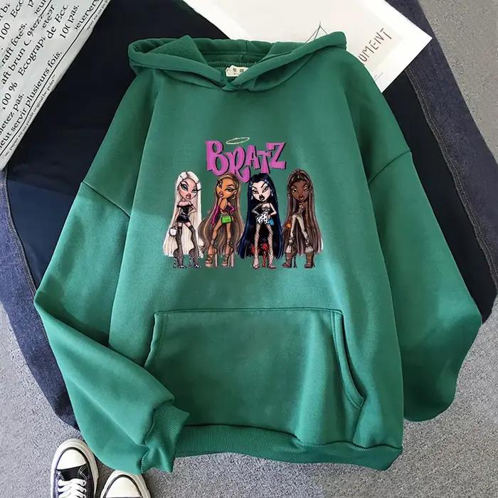 Sweat-shirt Bratz à manches longues pour femme, haut à capuche, décontracté, Streetwear graphique, à