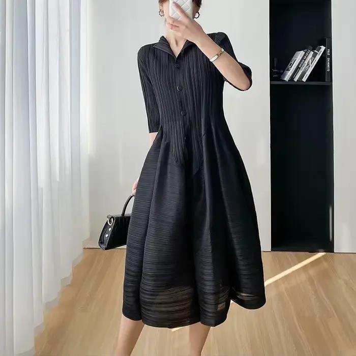 Miyake robe plissée femmes 2023 élégant mince été nouveau décontracté mi-longue robes femmes vêtemen
