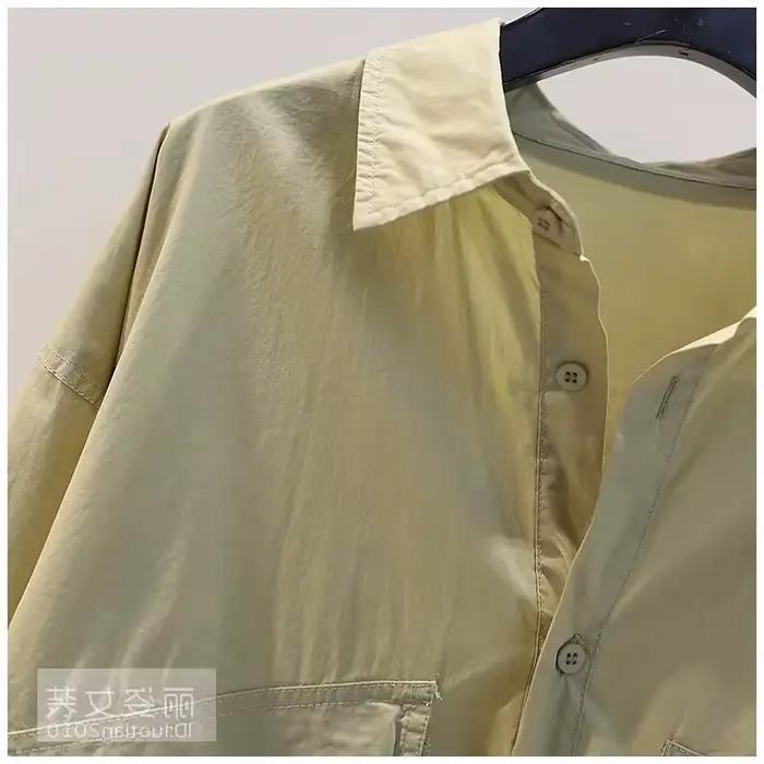 Chemise 50% Coton à Manches sulfpour Femme, Chemisier à Poches, Double Haut, Nouvelle Collection Pri