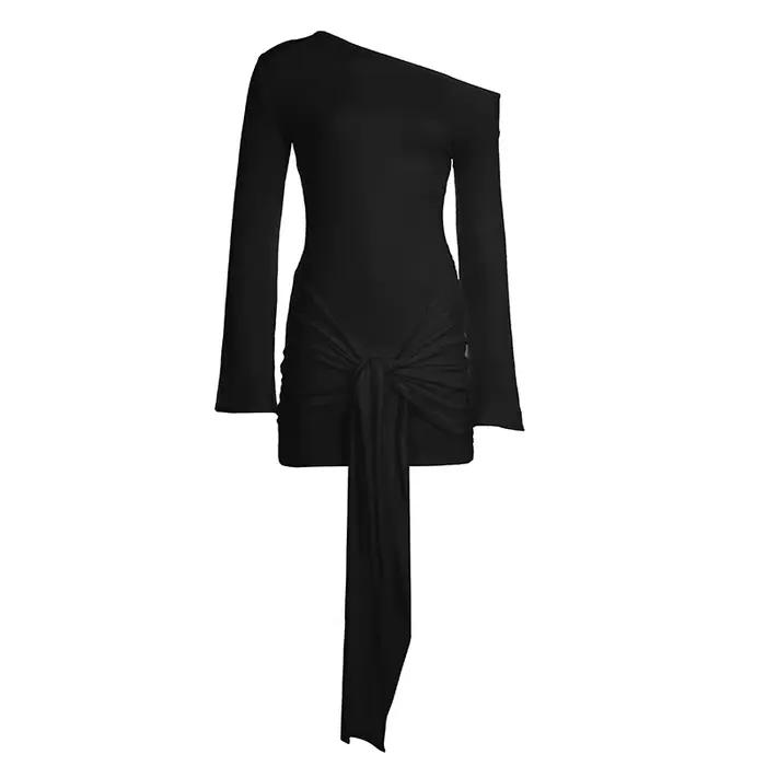 Robe moulante Sexy à nœud froncé pour femmes, élégante, couleur unie, épaules dénudées, asymétrique,