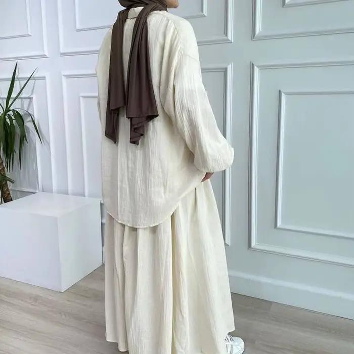 Robe musulmane pour femme, ensemble deux pièces, tenue pour femme, manches bulles, chemise élégante,