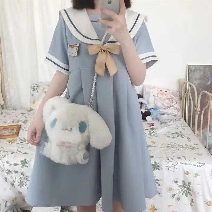 Robe d'été Style Preppy Jk, col marin, Boudoir, avec nœud, manches courtes, pour étudiante, jolie ro