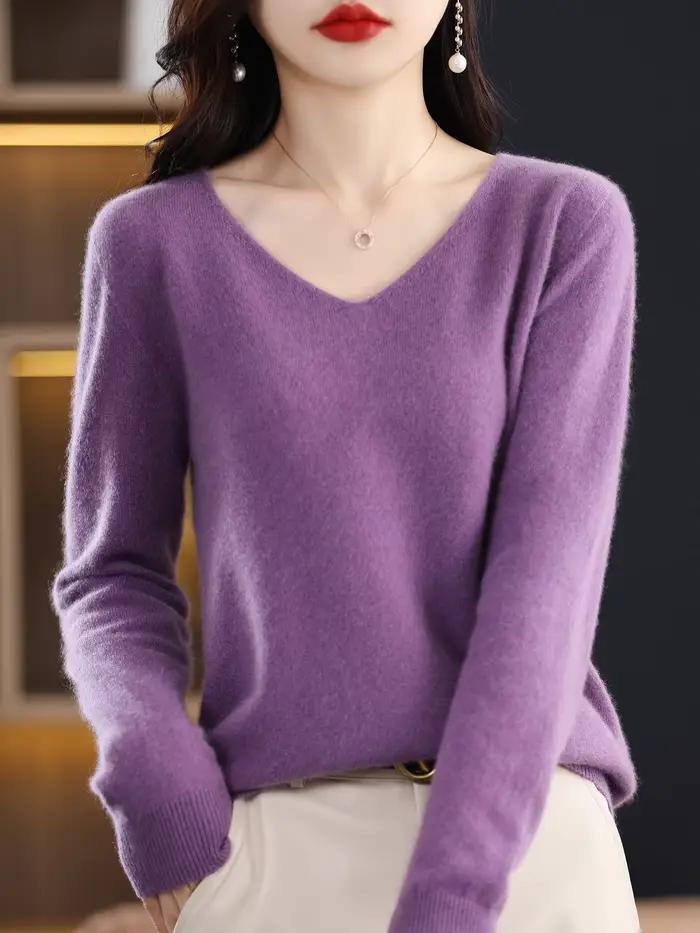 Pull pour femmes 100% laine mérinos col en V pull automne hiver basique chaud pulls à manches longue