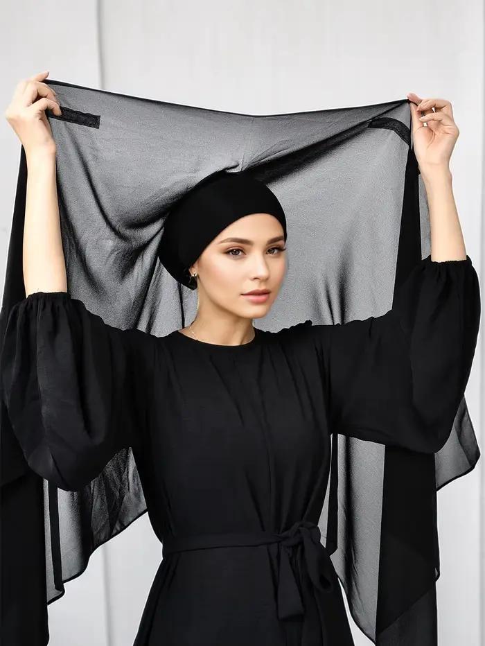 Hijab instantané en mousseline de soie avec boucle magnétique, couleur unie, écharpe musulmane pour