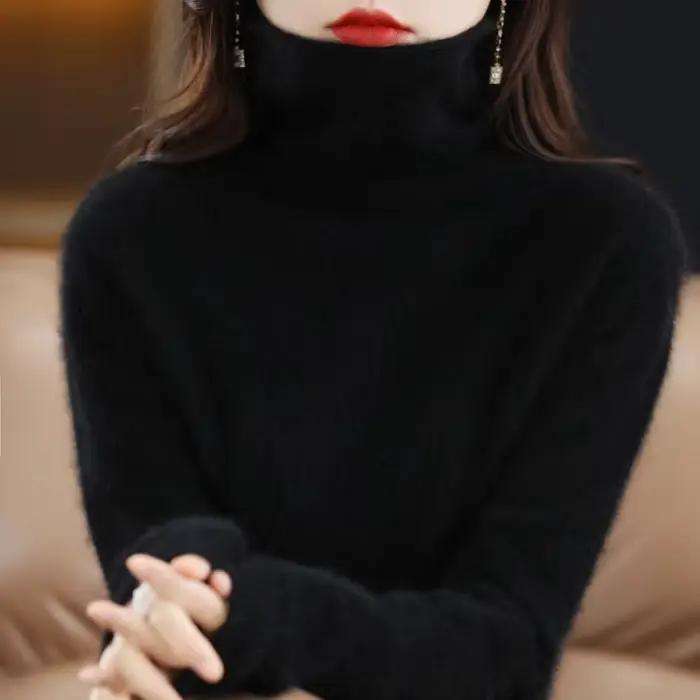 Offre spéciale dames nouveau 100% vison cachemire pull col roulé tricot à manches longues mince mode