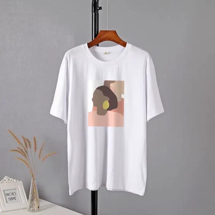 Hirsionsan-T-shirt graphique abstrait pour femme, t-shirts basiques en coton imprimé Rick, manches c