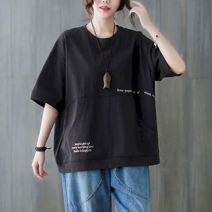 T-shirt à manches courtes pour femmes, 98% coton, mode, broderie, niche, décontracté, été