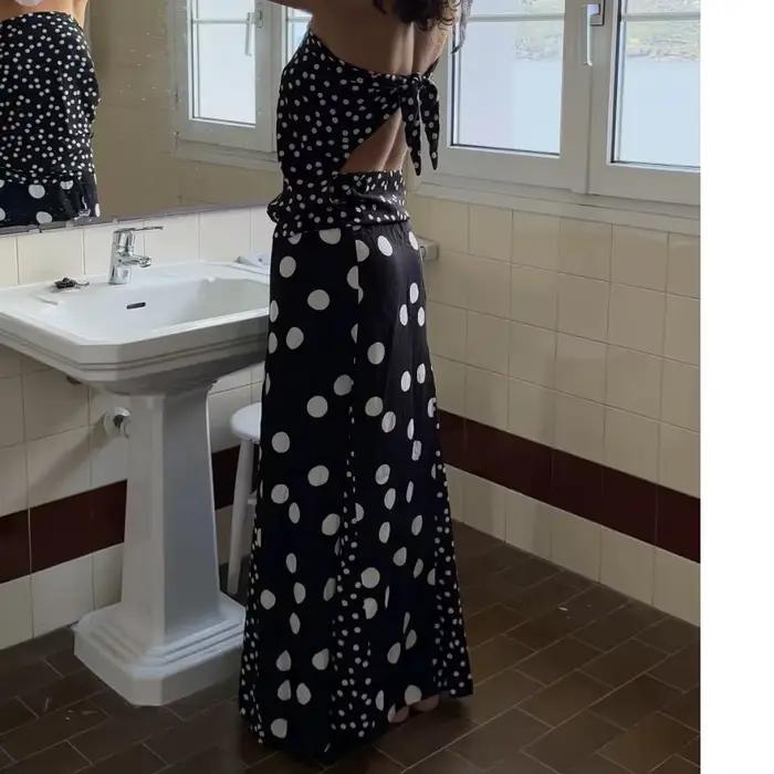 Tenues d'été pour femmes, imprimé à pois, dos nu, épaules dénudées, ensemble jupe élastique pour Str