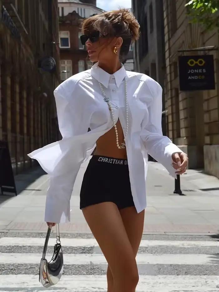 Vintage femmes élégant dos nu chemises 2023 mode dames décontracté à manches longues chemise blanche