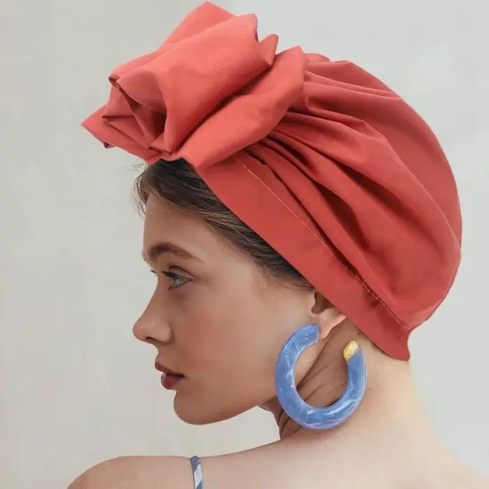 Bandeaux africains élégant rétro Turban pour femmes musulman foulard casquette couleur unie dames bo