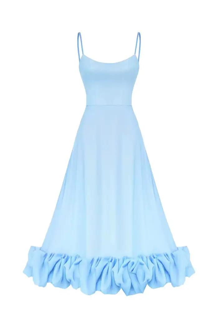 Robe longue élégante à volants pour femmes, jupe trapèze, jupe trapèze, monochromatique, sangle à la