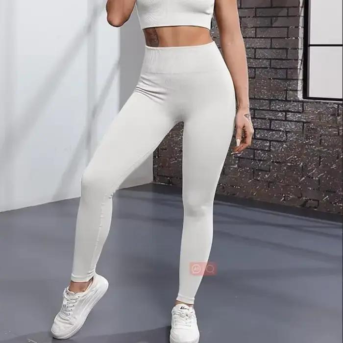 Leggings de yoga en tricot sans couture pour femmes, collants à fil solide, entraînement de gym, cou