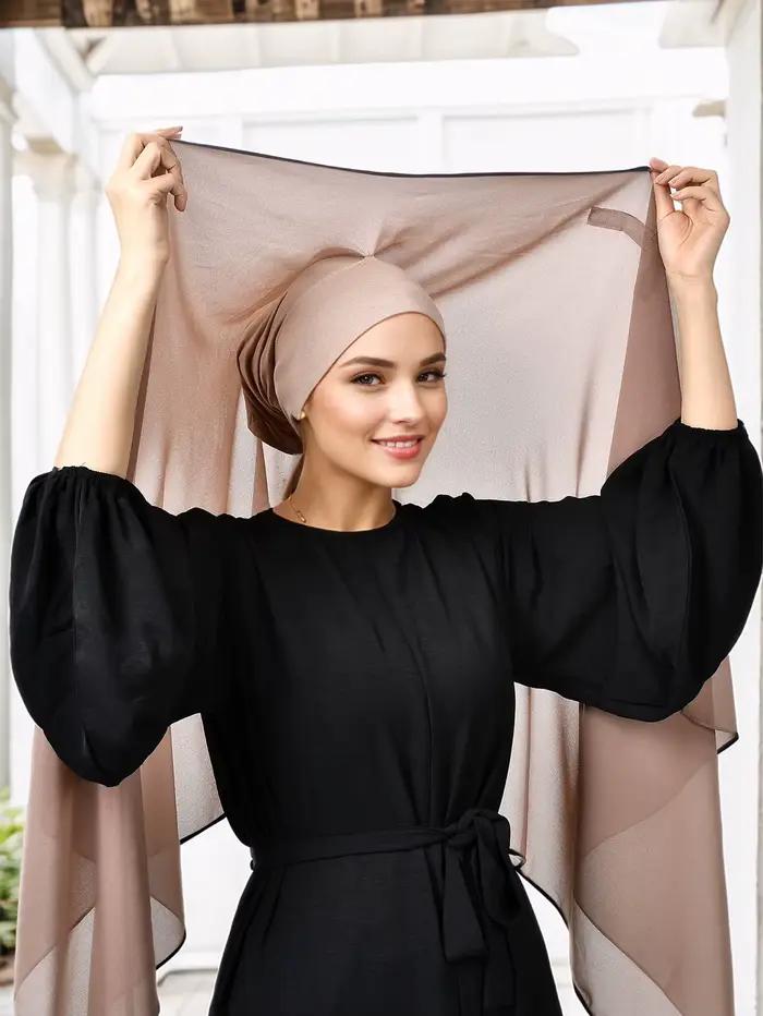 Hijab instantané en mousseline de soie avec boucle magnétique, couleur unie, écharpe musulmane pour