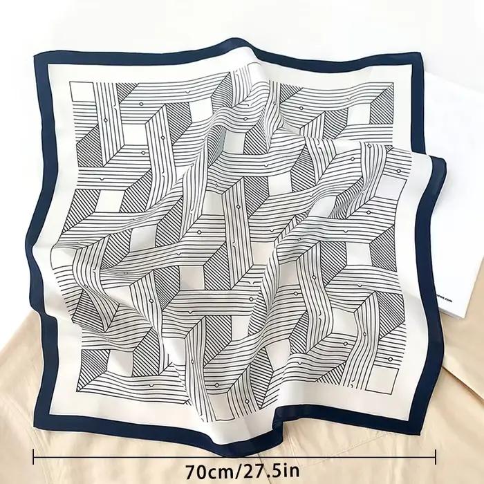 Écharpe en soie à motif géométrique rayé de 68cm pour femmes, Imitation soie, couvre-chef frais et p