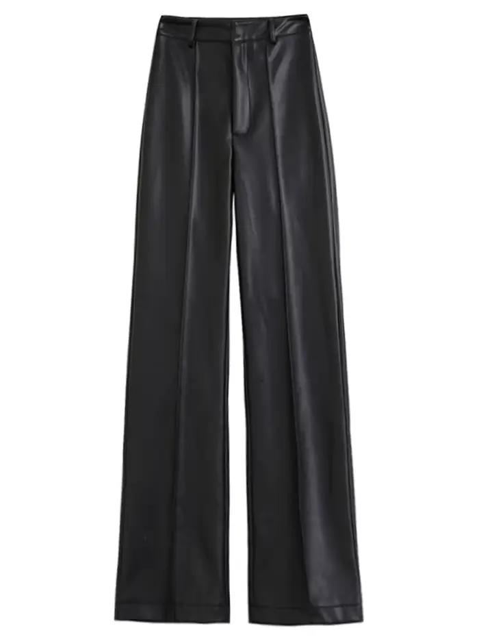 Lautaro – pantalon Long en cuir Pu souple pour femme, noir, avec fermeture éclair, taille haute, déc