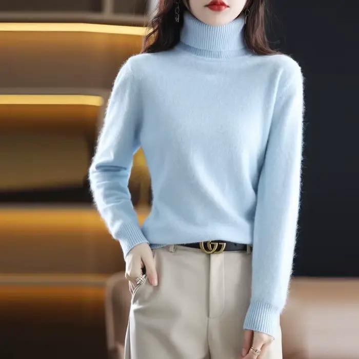Pull en cachemire de vison pour femme, col haut, chaud, mode coréenne, automne, hiver, nouveau, 100%