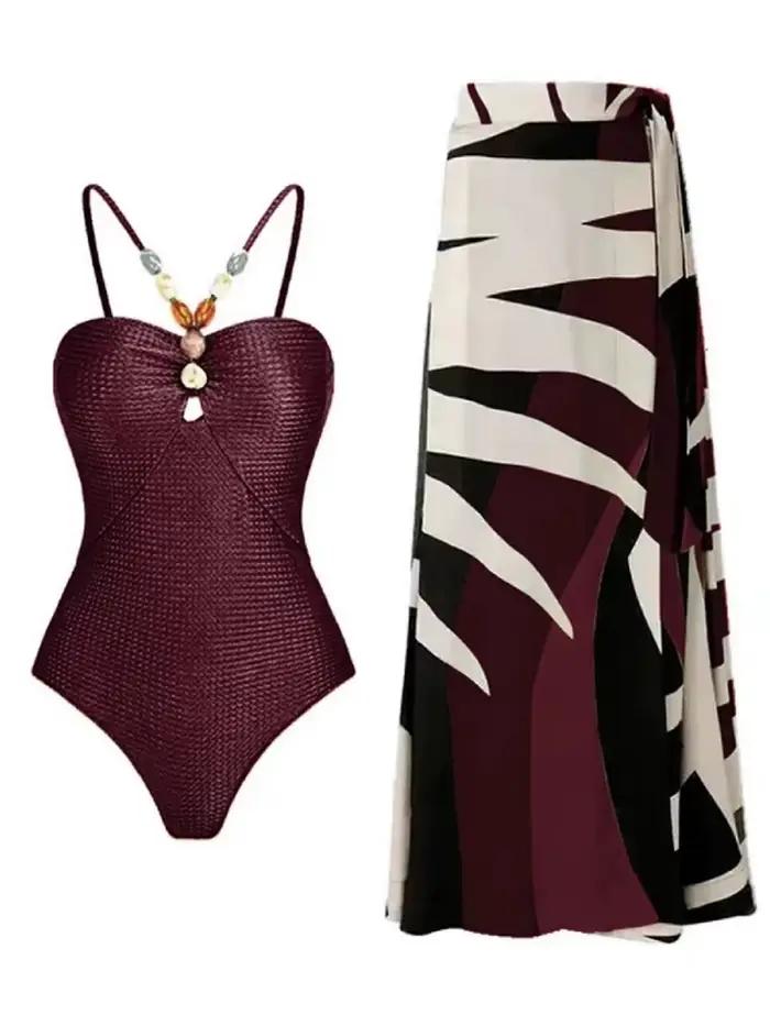 Deux pièces Bikinis maillot de plage 2024 femmes Sexy cordon body avec jupe longue été femme bain na