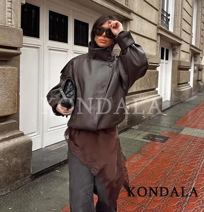 Femmes 2025 automne hiver en cuir col montant veste Faux PU fermeture éclair pilote veste manteau dé