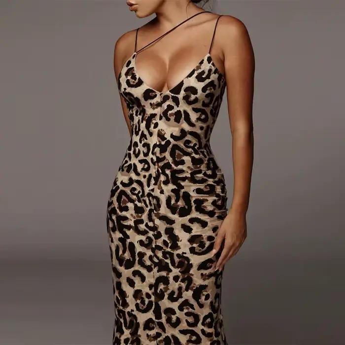 Robe d'été Sexy léopard sans manches pour femmes, vêtements élégants, mode féminine, taille haute, b