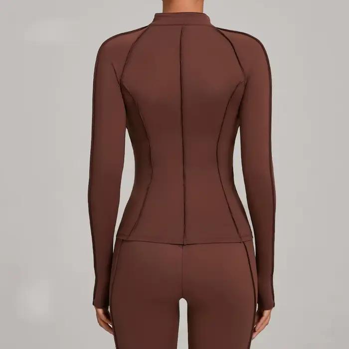 Veste de Yoga à manches longues et fermeture éclair pour femme, col montant, moulante, séchage rapid