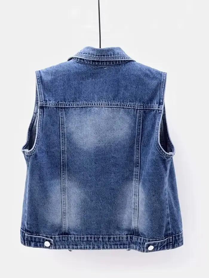 JMPRS Denim femmes gilet de luxe perles mode déchiré automne jean veste sans manches ample court man