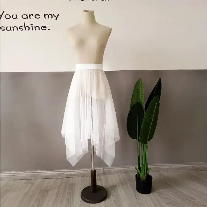 Jupon d'été longue couche transparente, Tulle noir et blanc, jupe en maille et dentelle, sous-jupe p