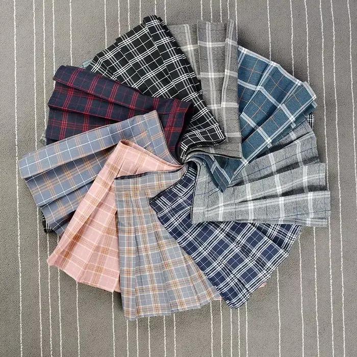 Jupe plissée Harajuku 0 pour femmes, Style Preppy, à carreaux, Mini uniformes scolaires japonais mig