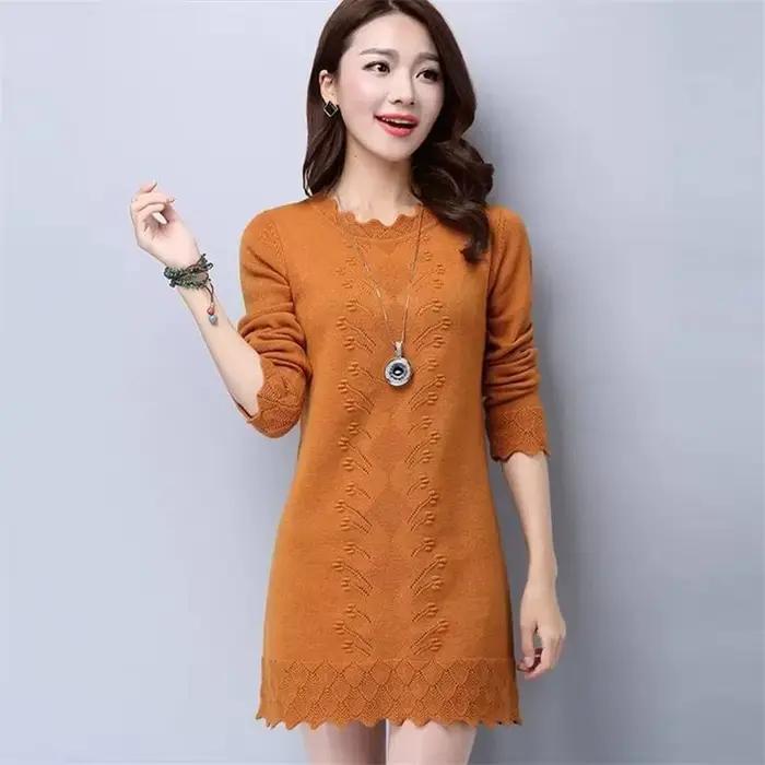 Pull long en tricot à manches longues pour femmes, pulls pour femmes, pull d'hiver, vêtements d'auto