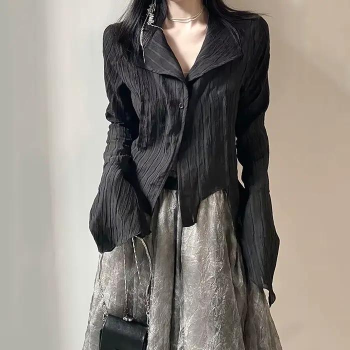Karrcat – chemises gothiques noires, irrégulières, Style Yamamoto, Blouse à manches évasées, vêtemen