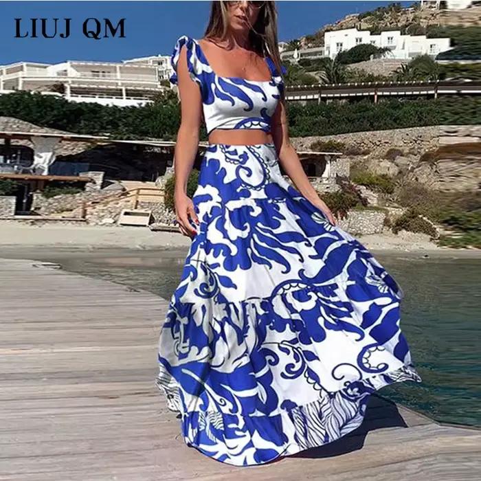 Ensemble 2 pièces grande taille pour femmes, haut court + jupe longue taille haute, ensembles Maxi a