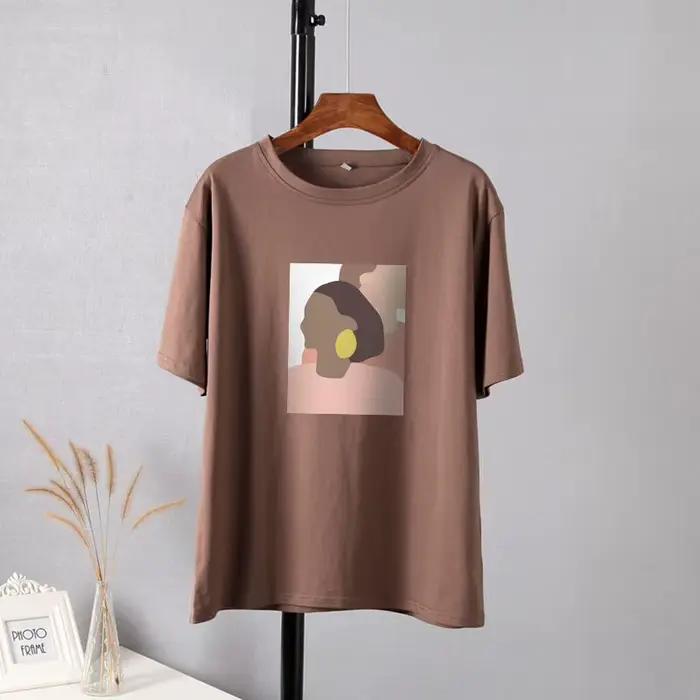 Hirsionsan-T-shirt graphique abstrait pour femme, t-shirts basiques en coton imprimé Rick, manches c